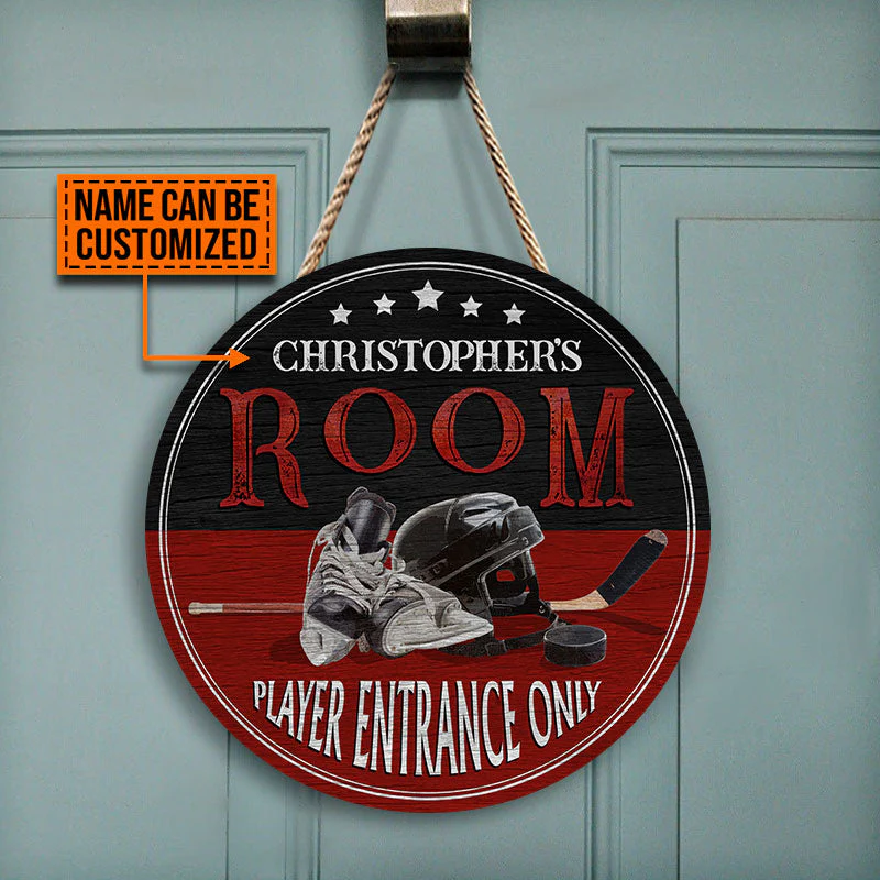 Personalized Hockey Player Entrance Customized Wood Circle Sign - Image 2