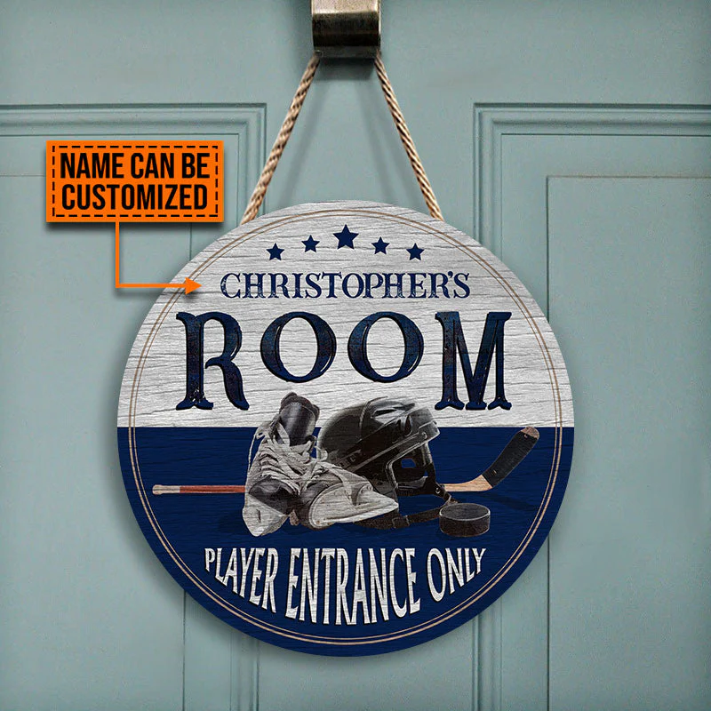 Personalized Hockey Player Entrance Customized Wood Circle Sign - Image 4