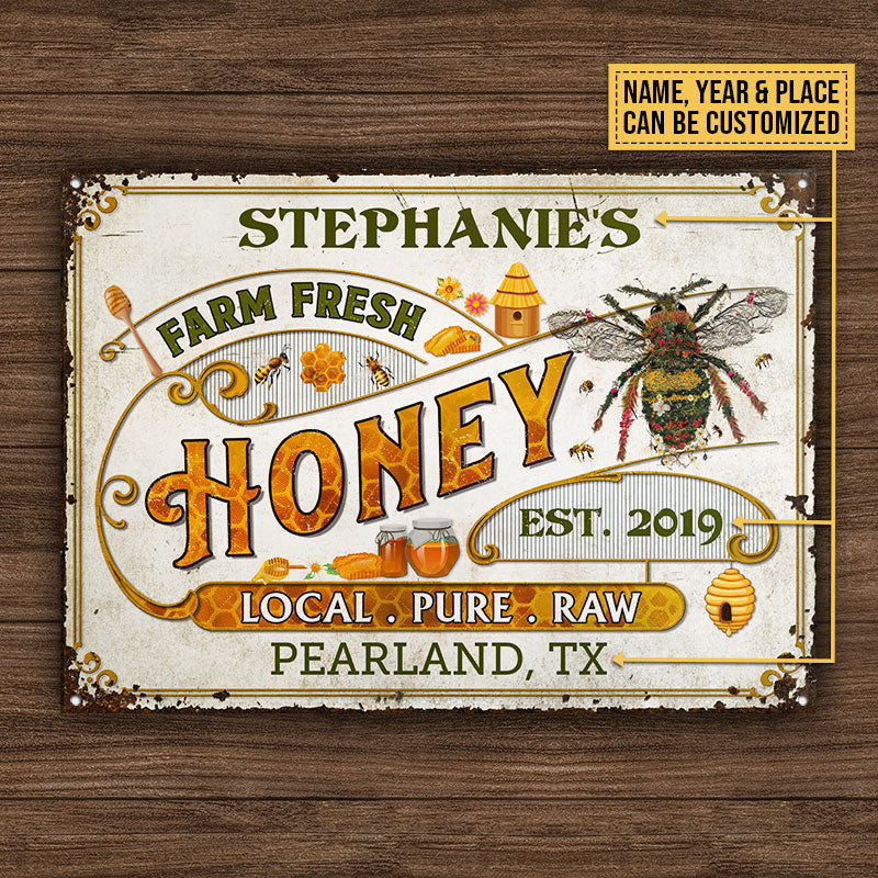 Personalized Honey Bee Vintage Local Pure Raw Customized Classic Metal Signs - Image 4