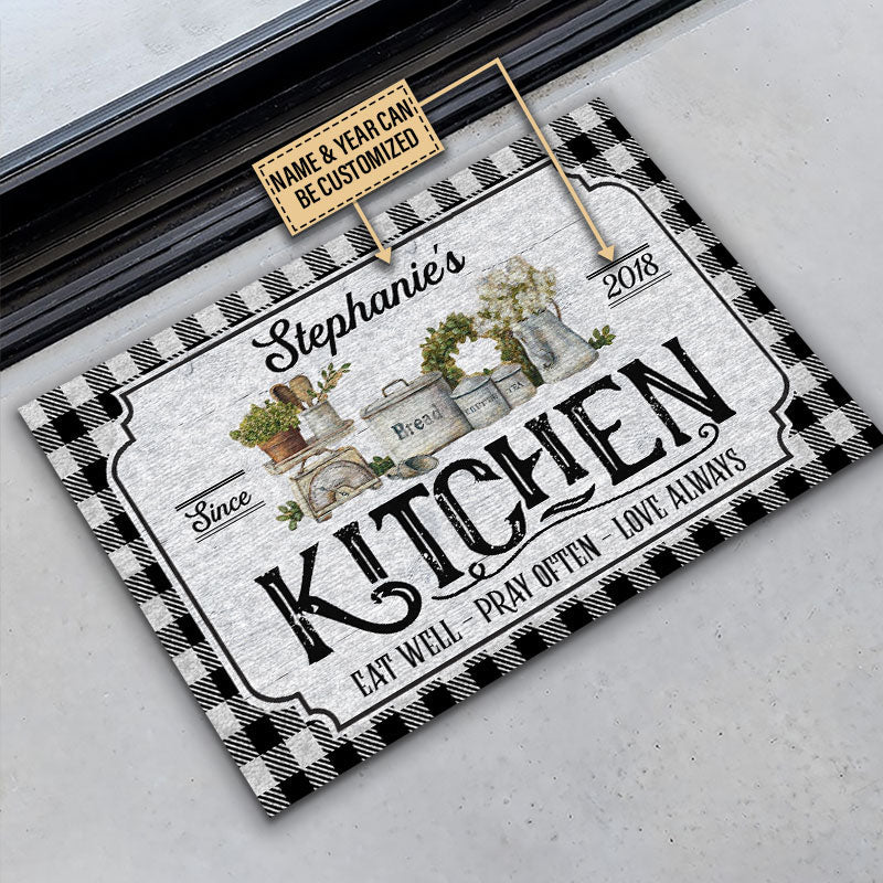 Personalized Kitchen Love Always Black And White Custom Doormat - Image 3