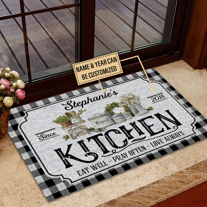 Personalized Kitchen Love Always Black And White Custom Doormat - Image 4