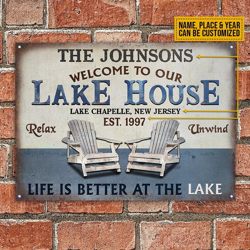 Personalized Lake House Life Is Better Customized Classic Metal Signs - Image 2