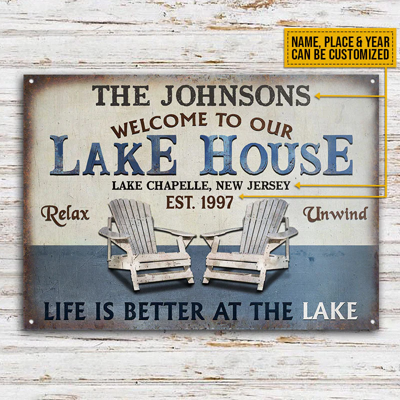 Personalized Lake House Life Is Better Customized Classic Metal Signs - Image 3