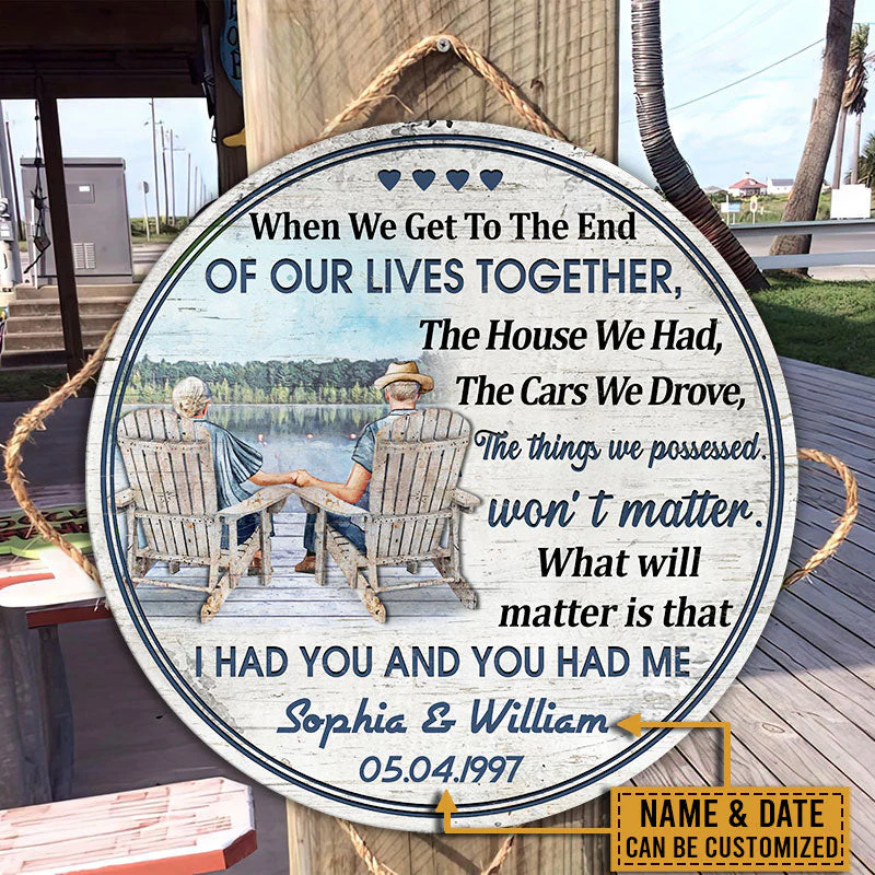 Personalized Lake Old Couple When We Get Date Custom Wood Circle Sign - Image 3