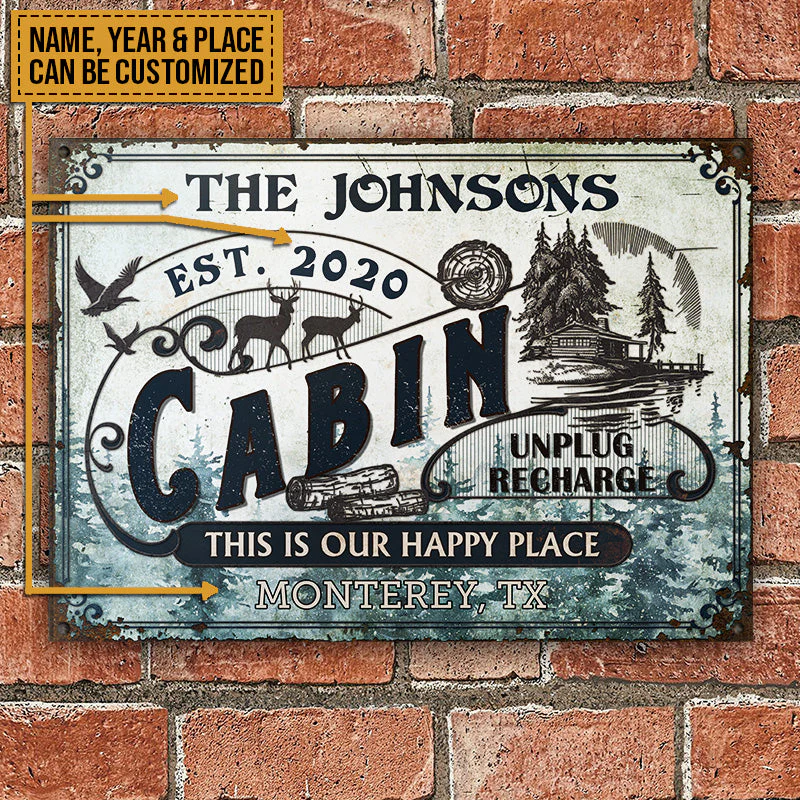 Personalized Log Cabin This Is Our Happy Place Custom Classic Metal Signs - Image 2