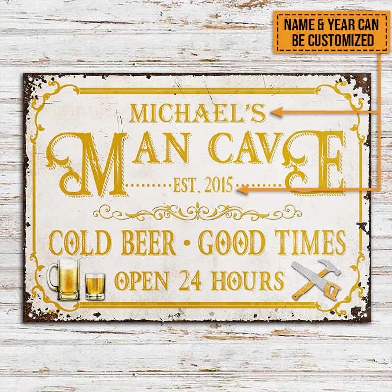 Personalized Man Cave Cold Beer Good Time Custom Classic Metal Signs - Image 3
