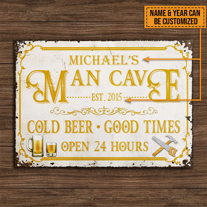Personalized Man Cave Cold Beer Good Time Custom Classic Metal Signs - Image 4