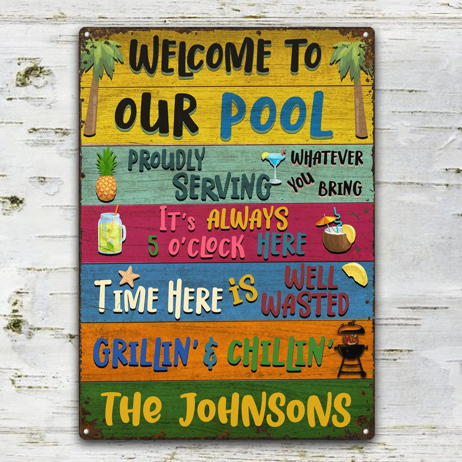 Welcome Grilling Chilling - Home Decor For Patio, Pool, Hot Tub, Deck, Shaverbahn, Bar - Personalized Custom Classic Metal Signs - Image 2