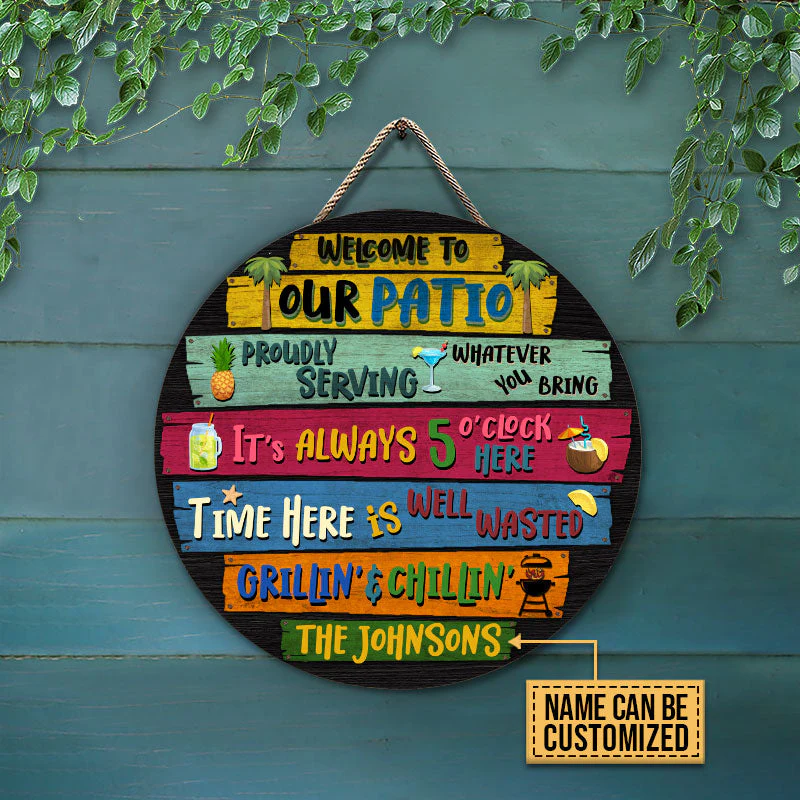 Personalized Patio Welcome To Custom Wood Circle Sign - Image 2