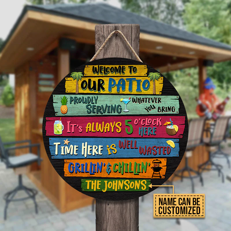 Personalized Patio Welcome To Custom Wood Circle Sign - Image 4