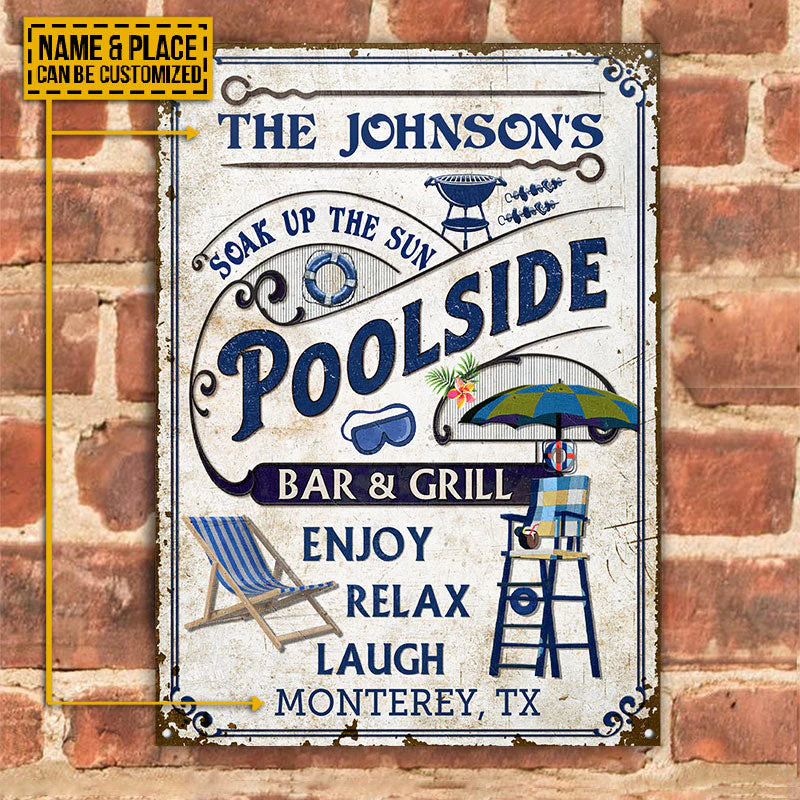 Personalized Pool Poolside Bar & Grill Custom Classic Metal Signs - Image 2