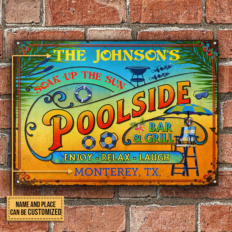 Personalized Pool Summer Vibe Bar & Grill Custom Classic Metal Signs - Image 2