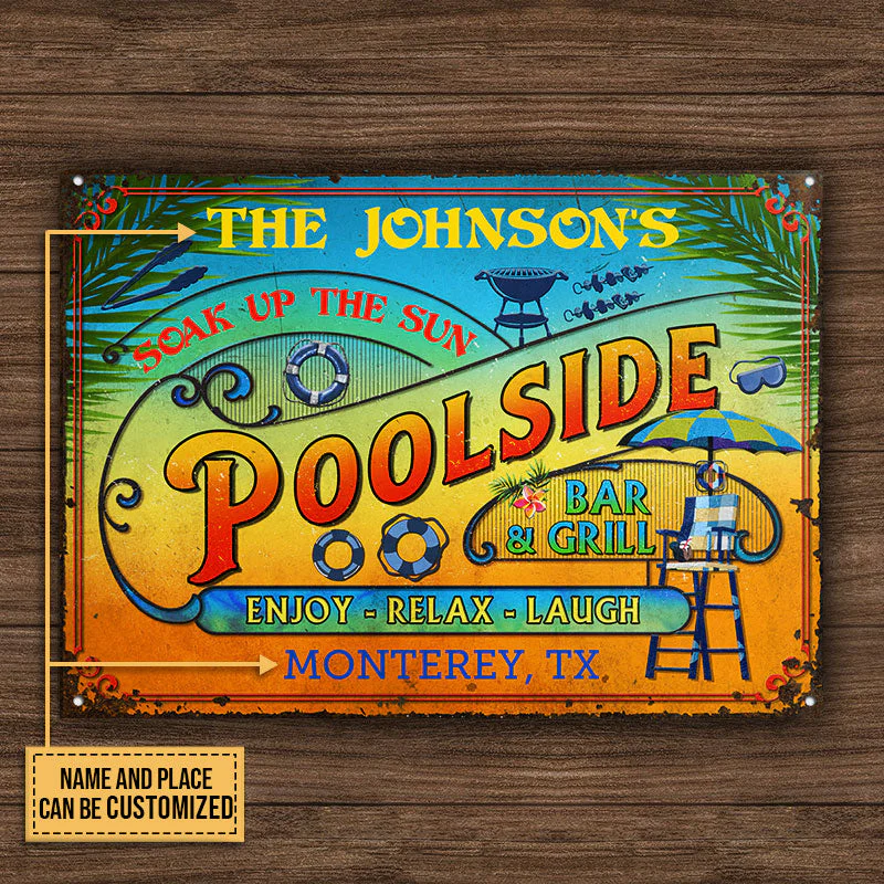 Personalized Pool Summer Vibe Bar & Grill Custom Classic Metal Signs - Image 4