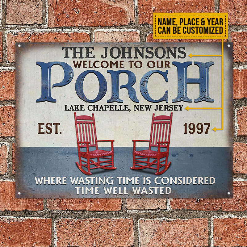 Personalized Porch Time Well Wasted Red Custom Classic Metal Signs - Image 2
