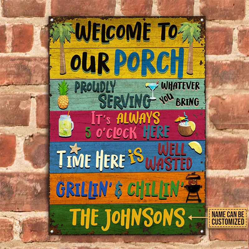 Personalized Porch Welcome Grilling Chilling Custom Classic Metal Signs - Image 2