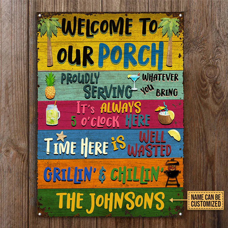 Personalized Porch Welcome Grilling Chilling Custom Classic Metal Signs - Image 4