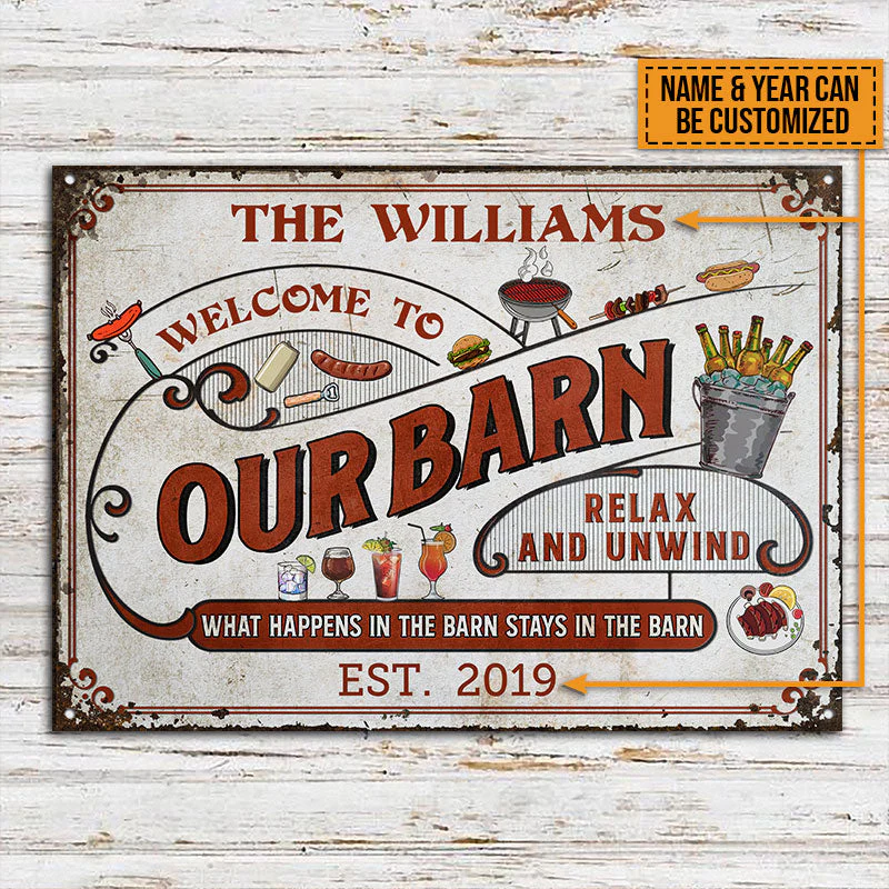 Personalized Red Farm Barn What Happens Custom Classic Metal Signs - Image 3