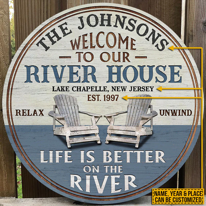 Personalized River House Life Is Better Custom Wood Circle Sign - Image 2