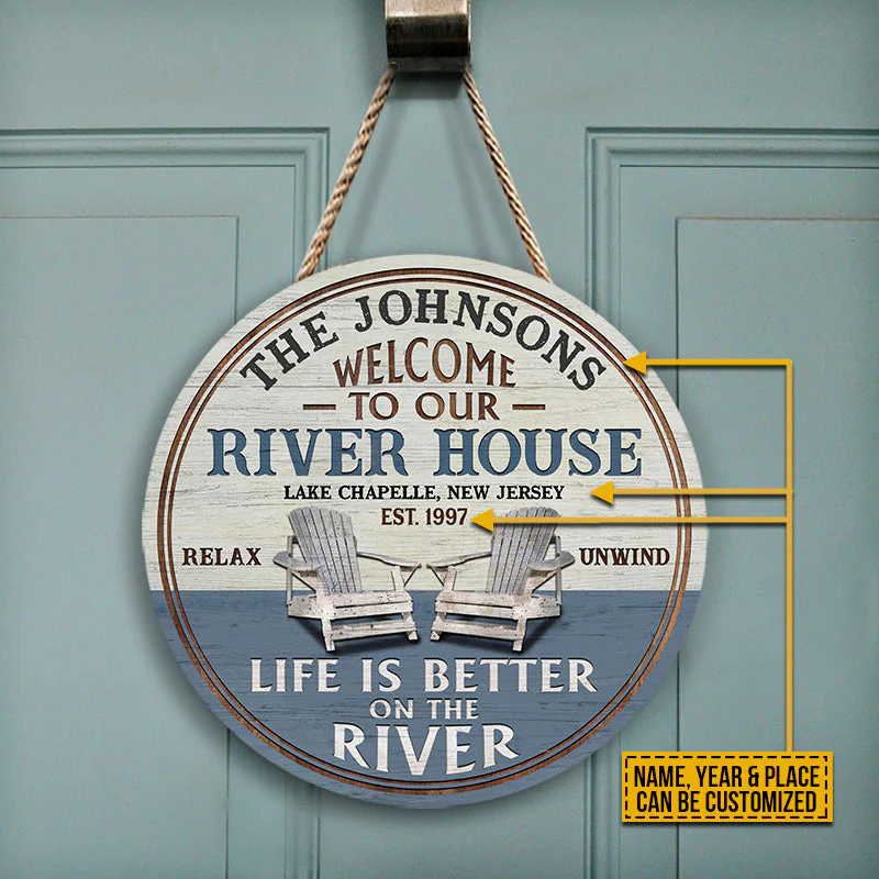 Personalized River House Life Is Better Custom Wood Circle Sign - Image 4