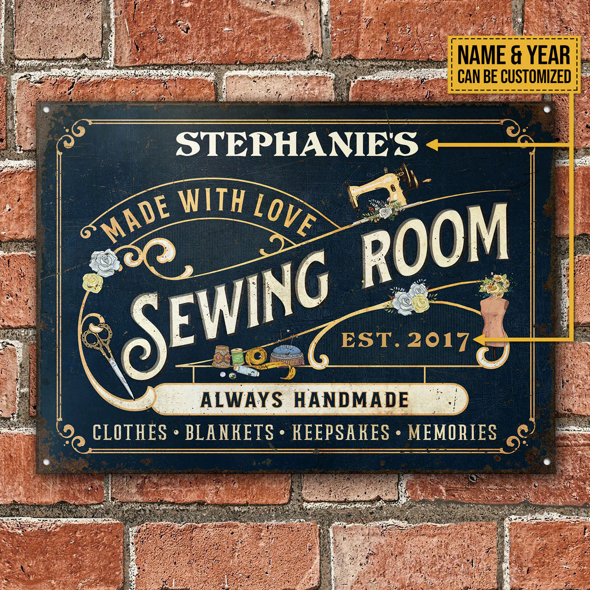 Personalized Sewing Room Made With Love Customized Classic Metal Signs - Image 2