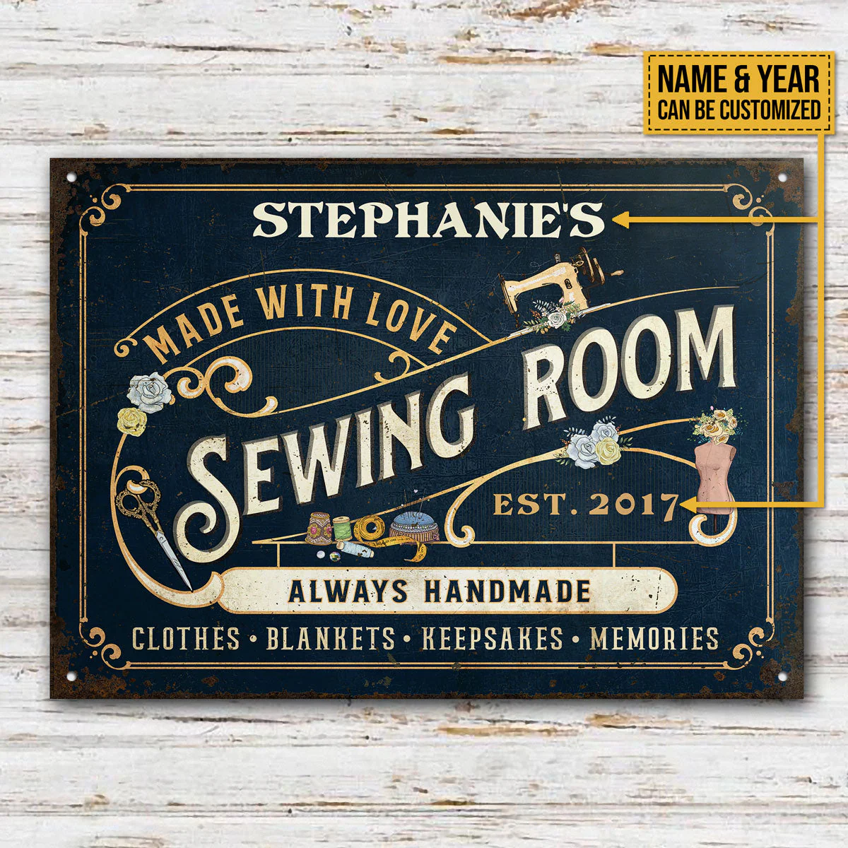 Personalized Sewing Room Made With Love Customized Classic Metal Signs - Image 3