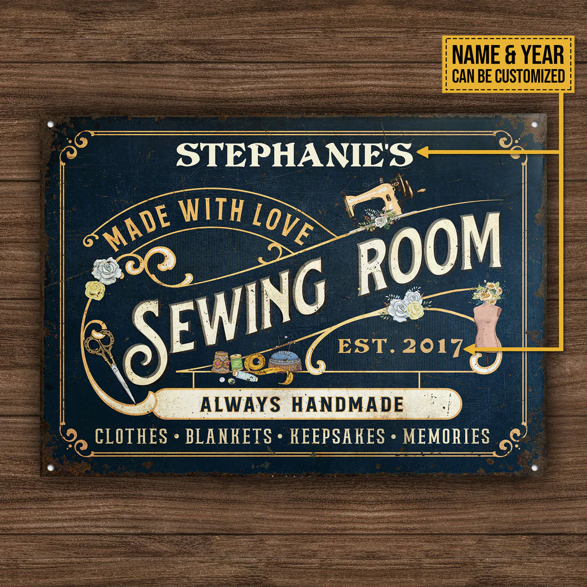 Personalized Sewing Room Made With Love Customized Classic Metal Signs - Image 4