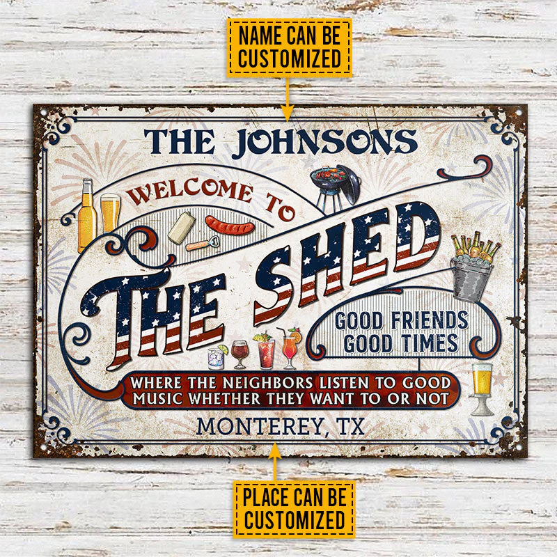 Personalized Shed Grilling Stars & Stripes Listen To The Good Music Custom Classic Metal Signs - Image 3