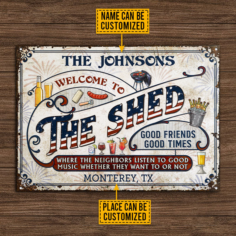 Personalized Shed Grilling Stars & Stripes Listen To The Good Music Custom Classic Metal Signs - Image 4