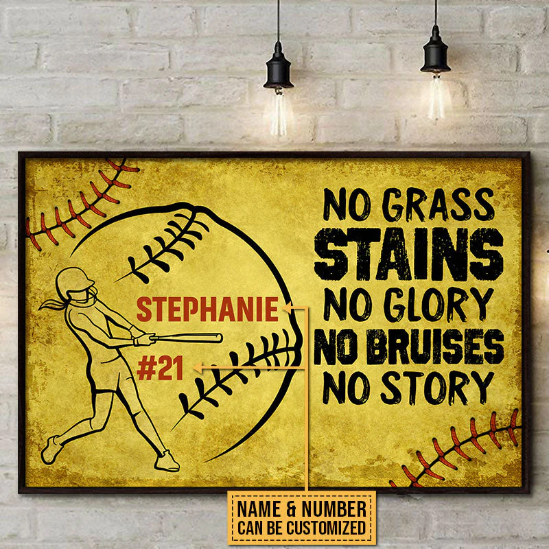 Personalized Softball No Grass Stains Customized Poster - Image 2