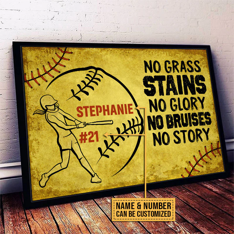 Personalized Softball No Grass Stains Customized Poster - Image 3