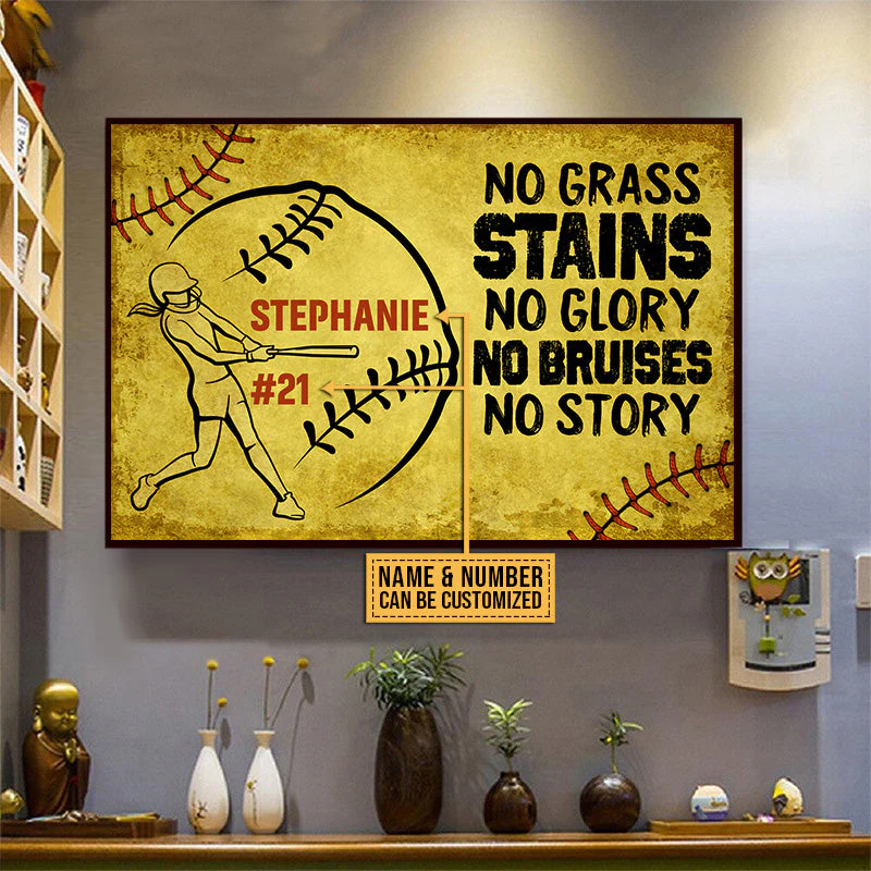 Personalized Softball No Grass Stains Customized Poster - Image 4