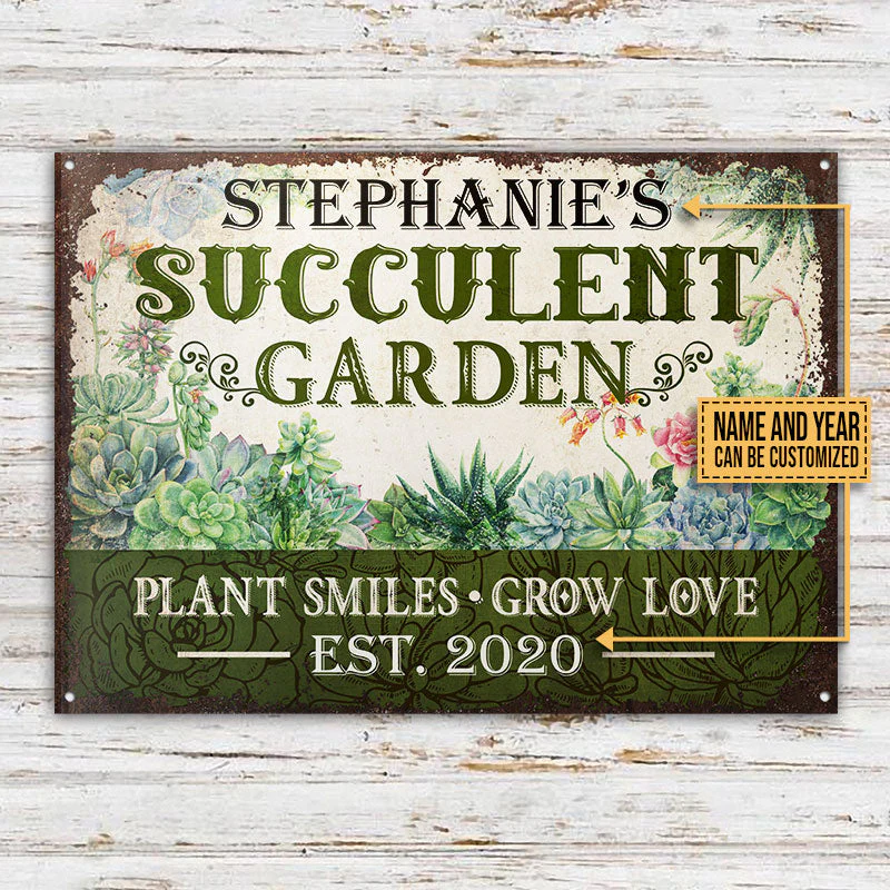 Personalized Succulent Garden Grow Love Customized Classic Metal Signs - Image 3