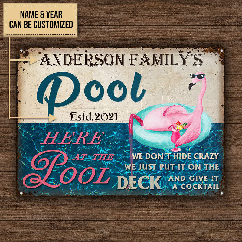 Personalized Swimming Pool Flamingo Hide Crazy Customized Classic Metal Signs - Image 4