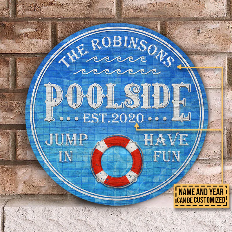 Personalized Swimming Pool Jump In Custom Wood Circle Sign - Image 2