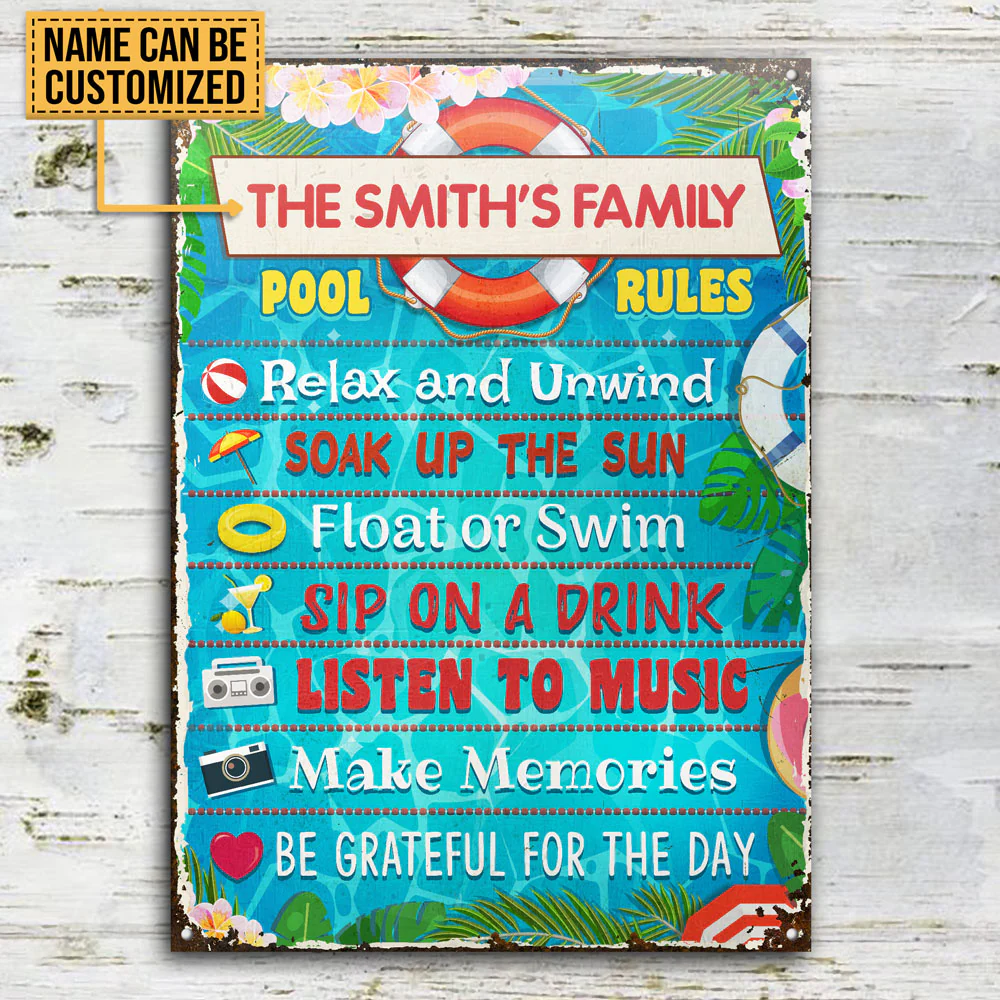 Personalized Swimming Pool Rules Relax Customized Classic Metal Signs - Image 3