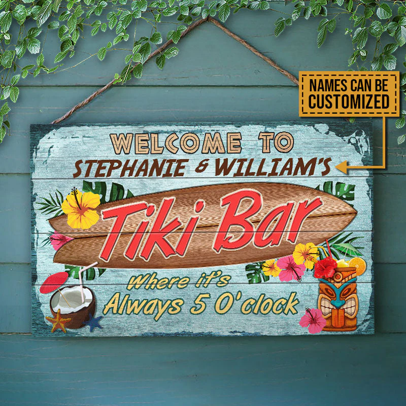 Personalized Tiki Bar Customized Wood Rectangle Sign - Image 2