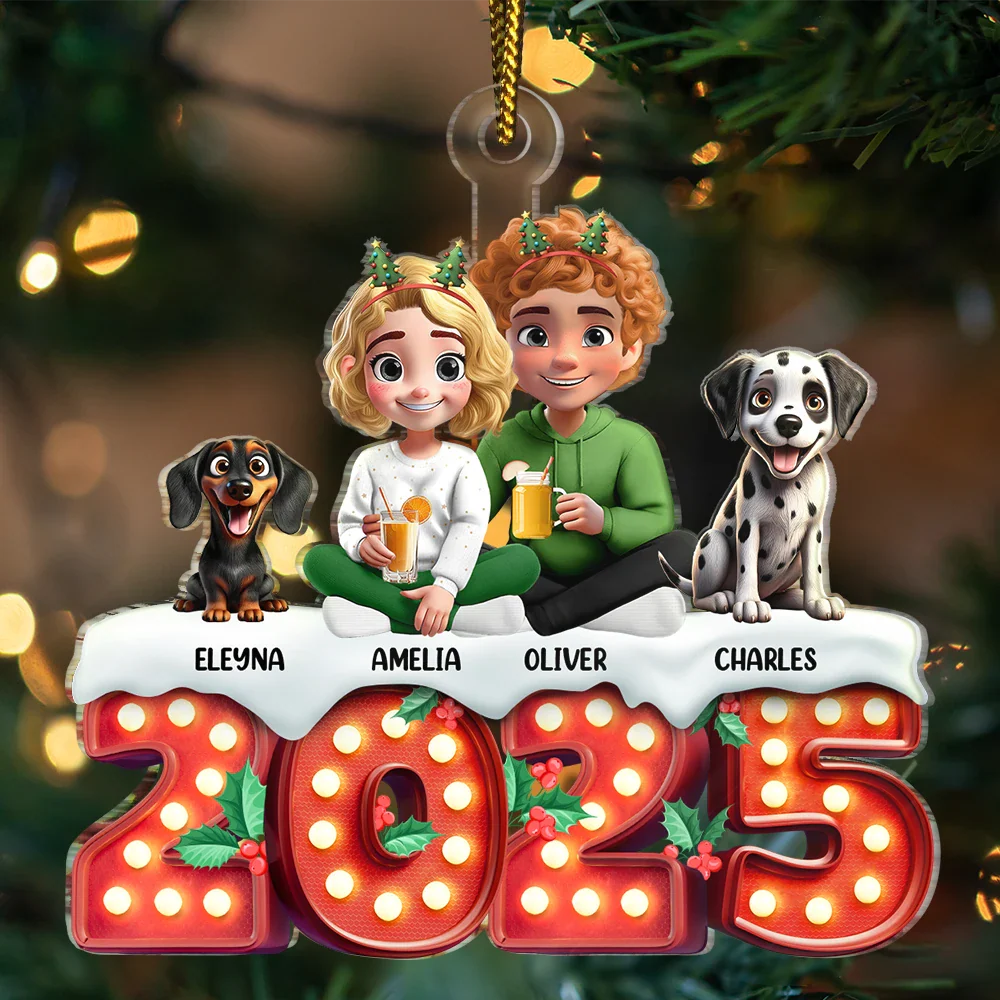 Pet Couple Sitting Marquee Effect - Personalized Custom Shaped Acrylic Ornament - Image 3