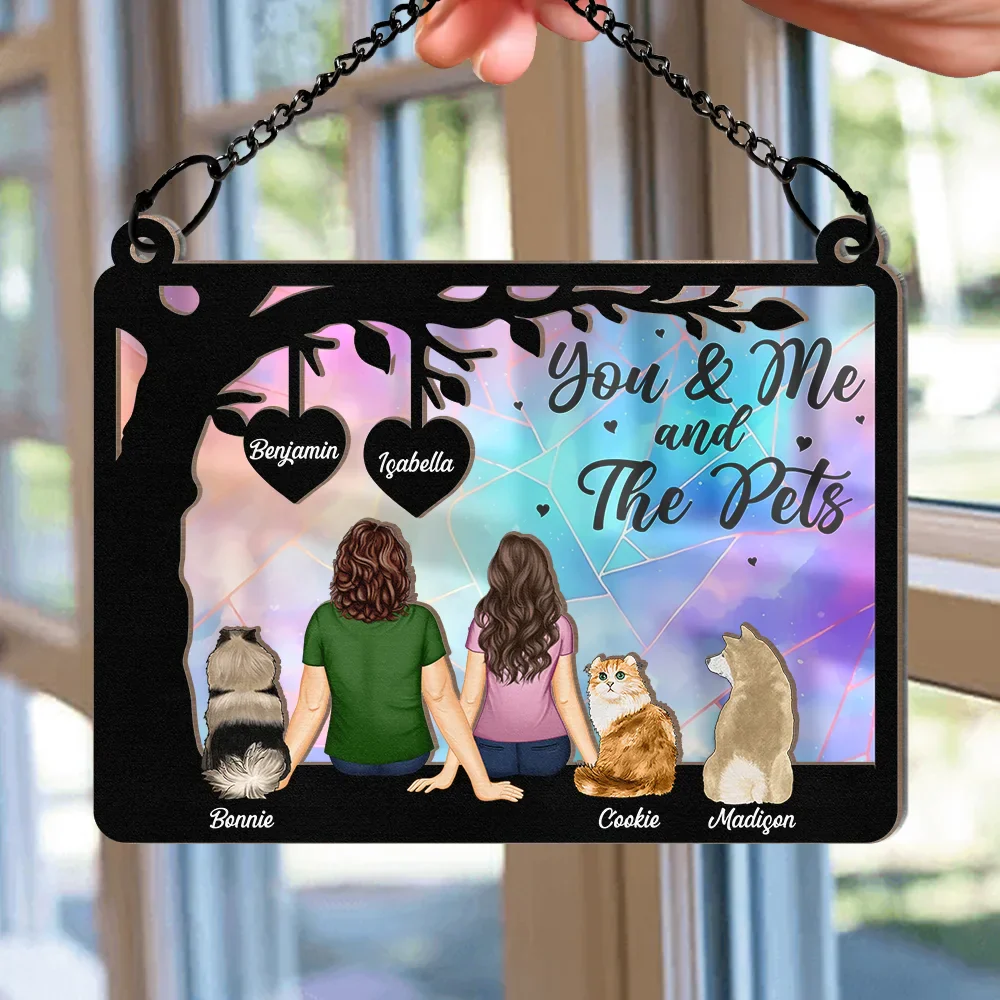 Pet Couple You & Me And The Dogs - Personalized Window Hanging Suncatcher Ornament - Image 2