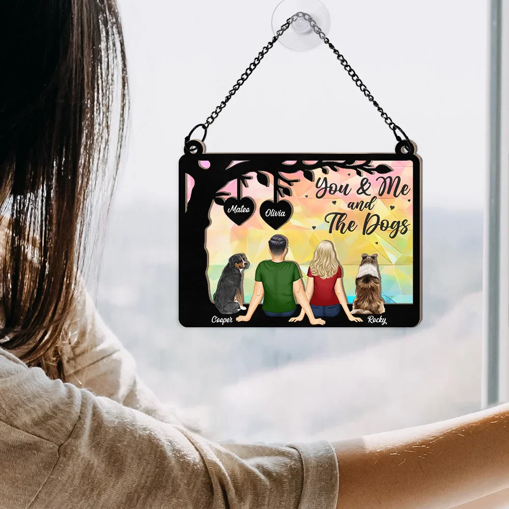 Pet Couple You & Me And The Dogs - Personalized Window Hanging Suncatcher Ornament - Image 4