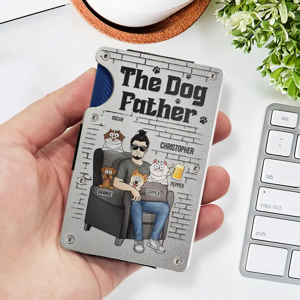 Pet Dad The Dog Father Funny Dog Cat - Personalized Card Wallet With Money Clip - Image 2