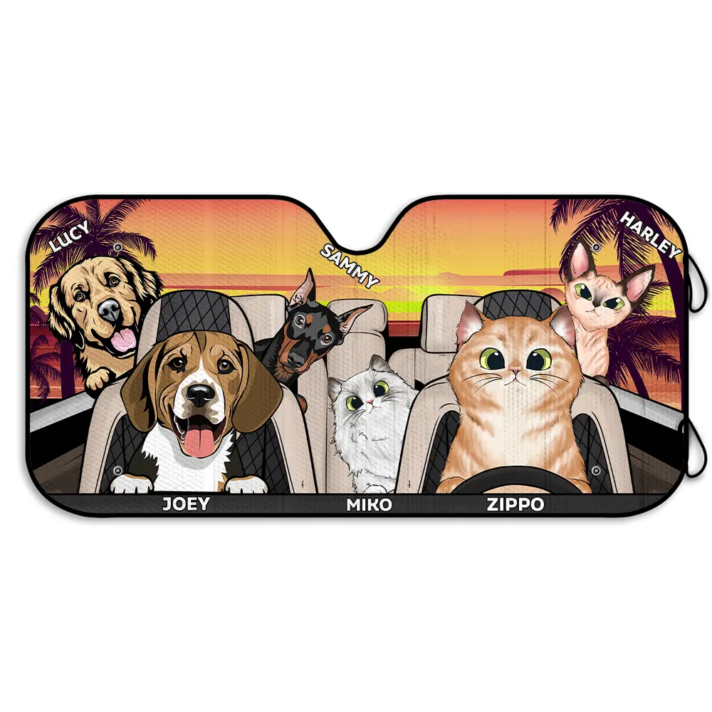 Pet Happy Journey In Sunset - Personalized Auto Sunshade - Image 2