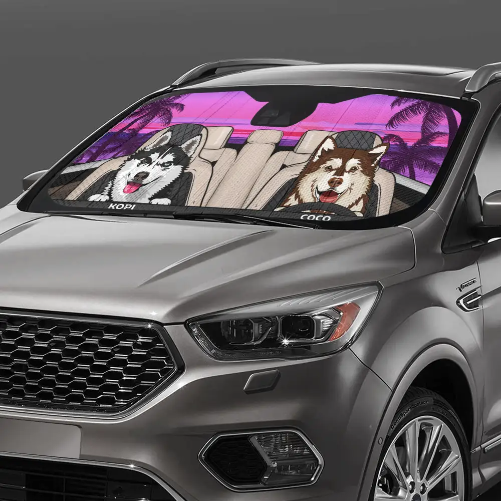 Pet Happy Journey In Sunset - Personalized Auto Sunshade - Image 3