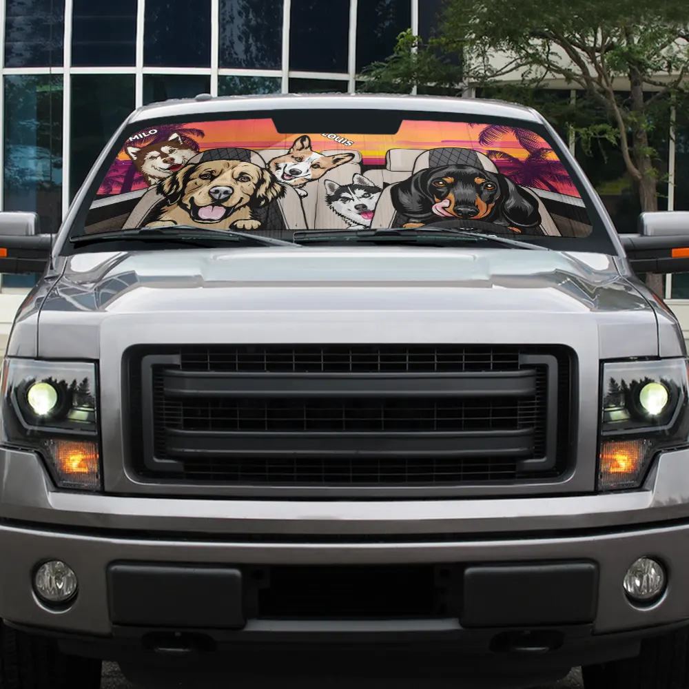Pet Happy Journey In Sunset - Personalized Auto Sunshade - Image 5