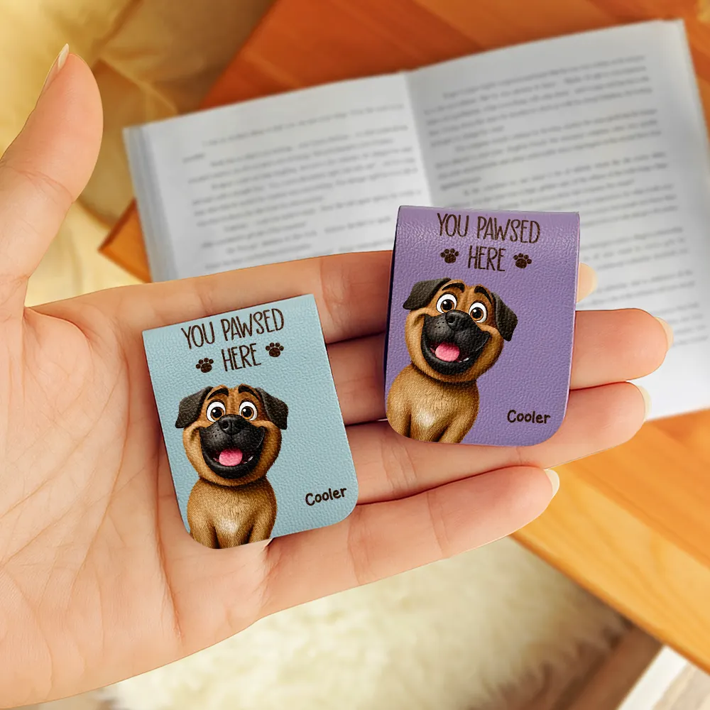 Pet Lovers 3D Effect You Pawsed Here - Personalized Leather Magnetic Bookmark - Image 3