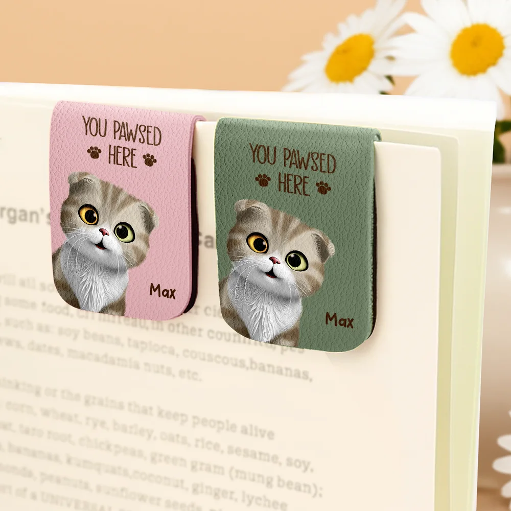 Pet Lovers 3D Effect You Pawsed Here - Personalized Leather Magnetic Bookmark - Image 4
