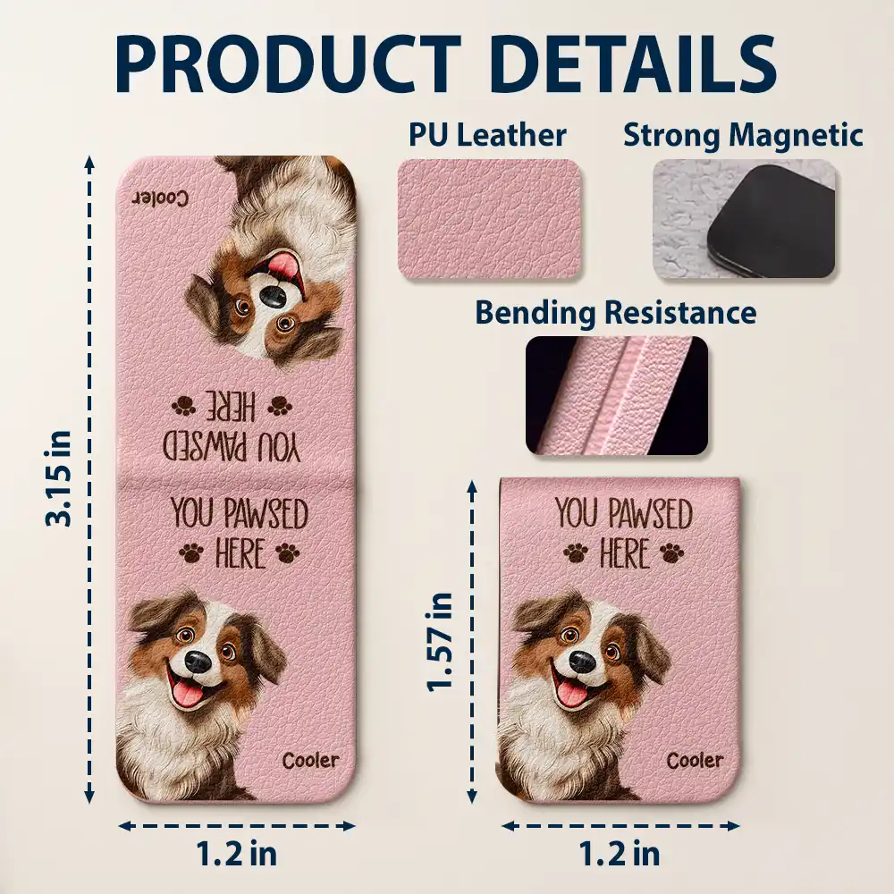 Pet Lovers 3D Effect You Pawsed Here - Personalized Leather Magnetic Bookmark - Image 6