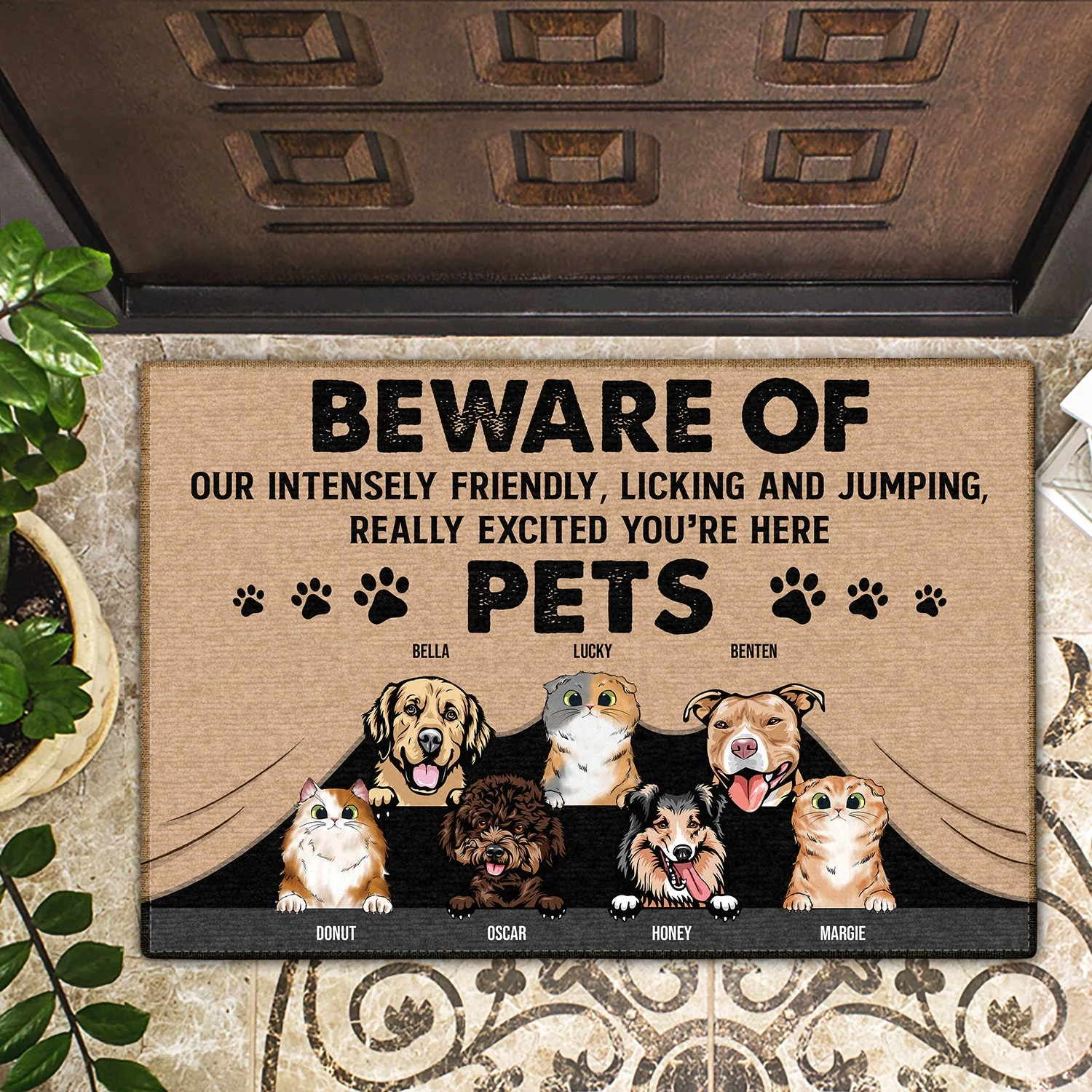 Pet Lovers Beware Of Dogs Cats - Gift For Dog & Cat Lovers - Personalized Custom Doormat - Image 2
