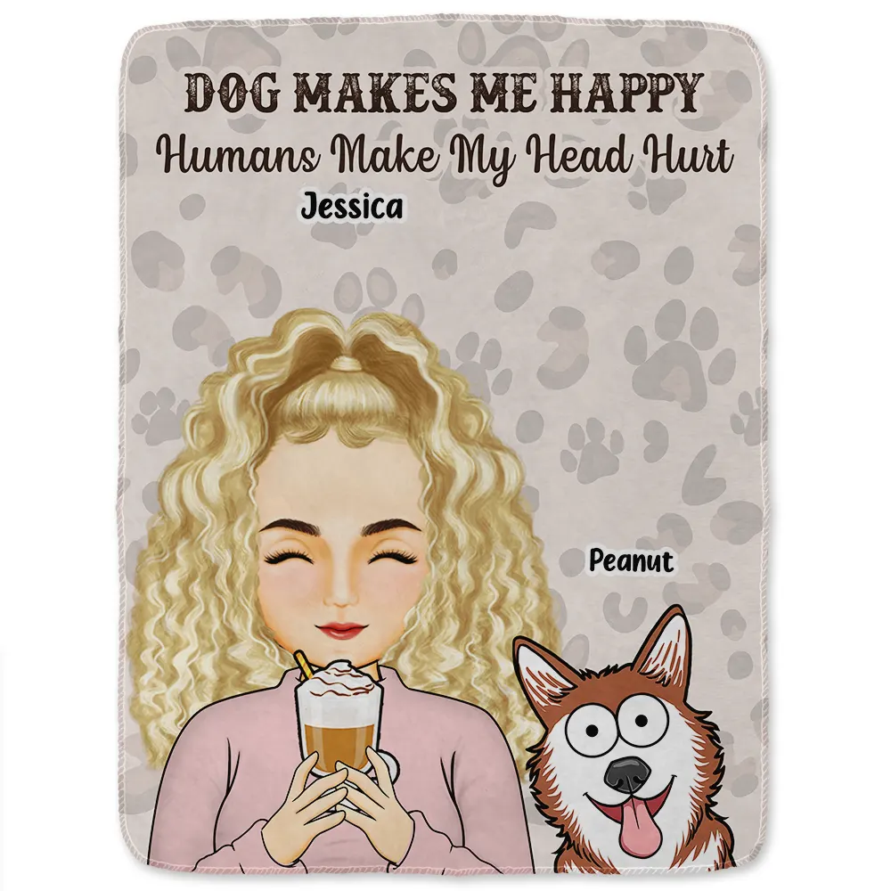 Pet Lovers Cats Make Me Happy Humans Make My Head Hurt - Personalized Fleece Blanket, Sherpa Blanket - Image 2