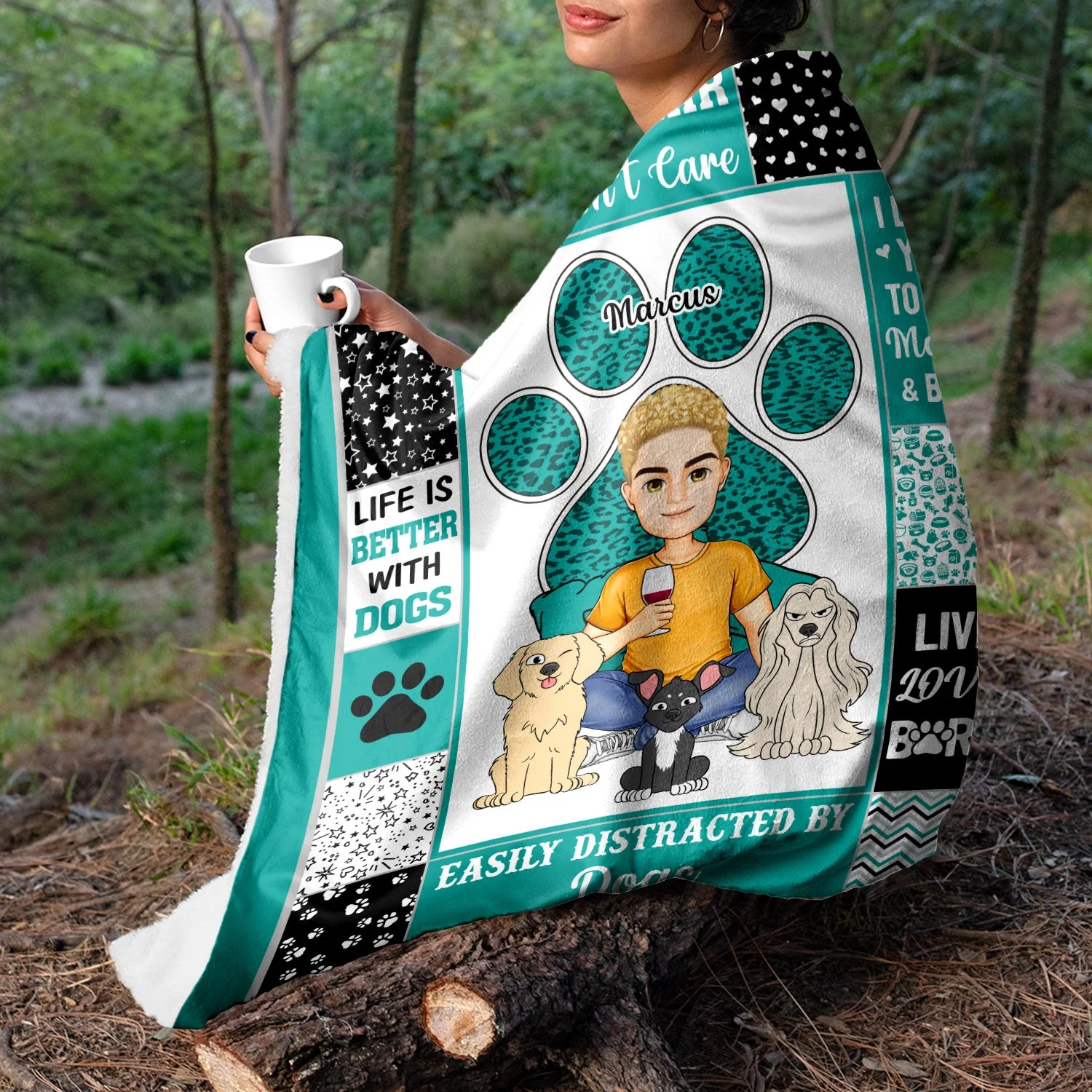 Pet Lovers Easily Distracted By Dogs & Cats - Gift For Pet Lovers - Personalized Fleece Blanket - Image 3