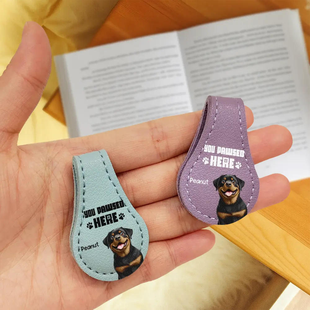 Pet Lovers Funny You Pawsed Here - Personalized Circle Leather Magnetic Bookmark - Image 3
